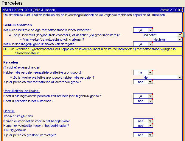 2009.09 Instellingenblad percelen