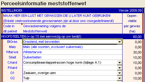 2009.09a Oppervlakte per gewas in model percelen