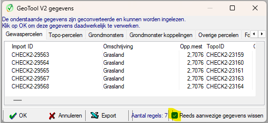 2025.09 Percelen - importscherm 'wissen' checkbox