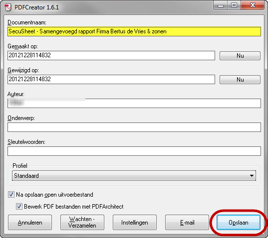 PDF Creator gewenste bestandsnaam ingeven