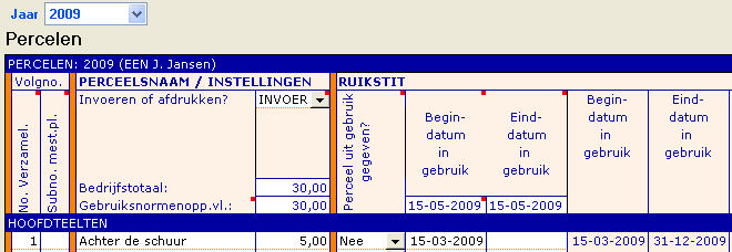 percelen registratie 2009