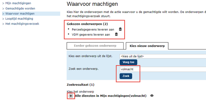 RVO - Gemachtigd worden - machtigingen zoeken