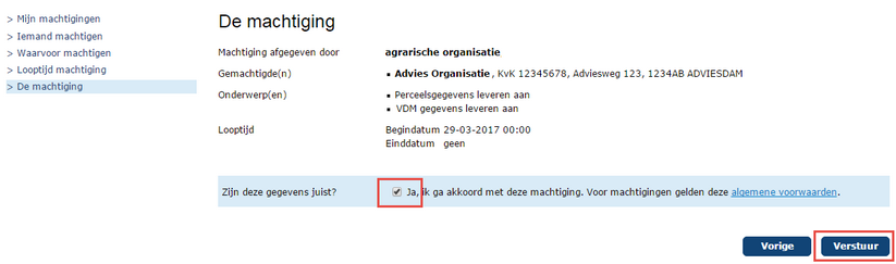 RVO - Iemand machtigingen - bevestigen