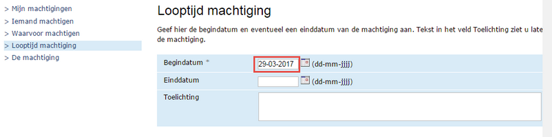 RVO - Iemand machtigingen - looptijd