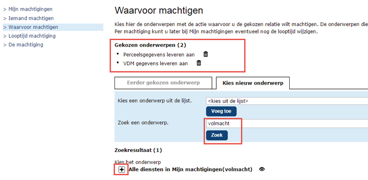 RVO - Iemand machtigingen - machtingen zoeken