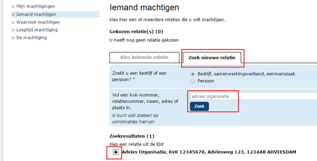 RVO - Iemand machtigingen - zoeken
