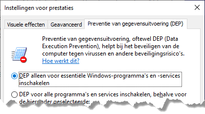 DEP uitzetten voor alle programma's
