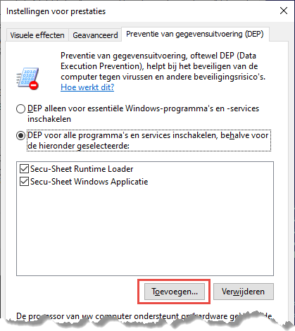 DEP uitzetten voor CHECK processen